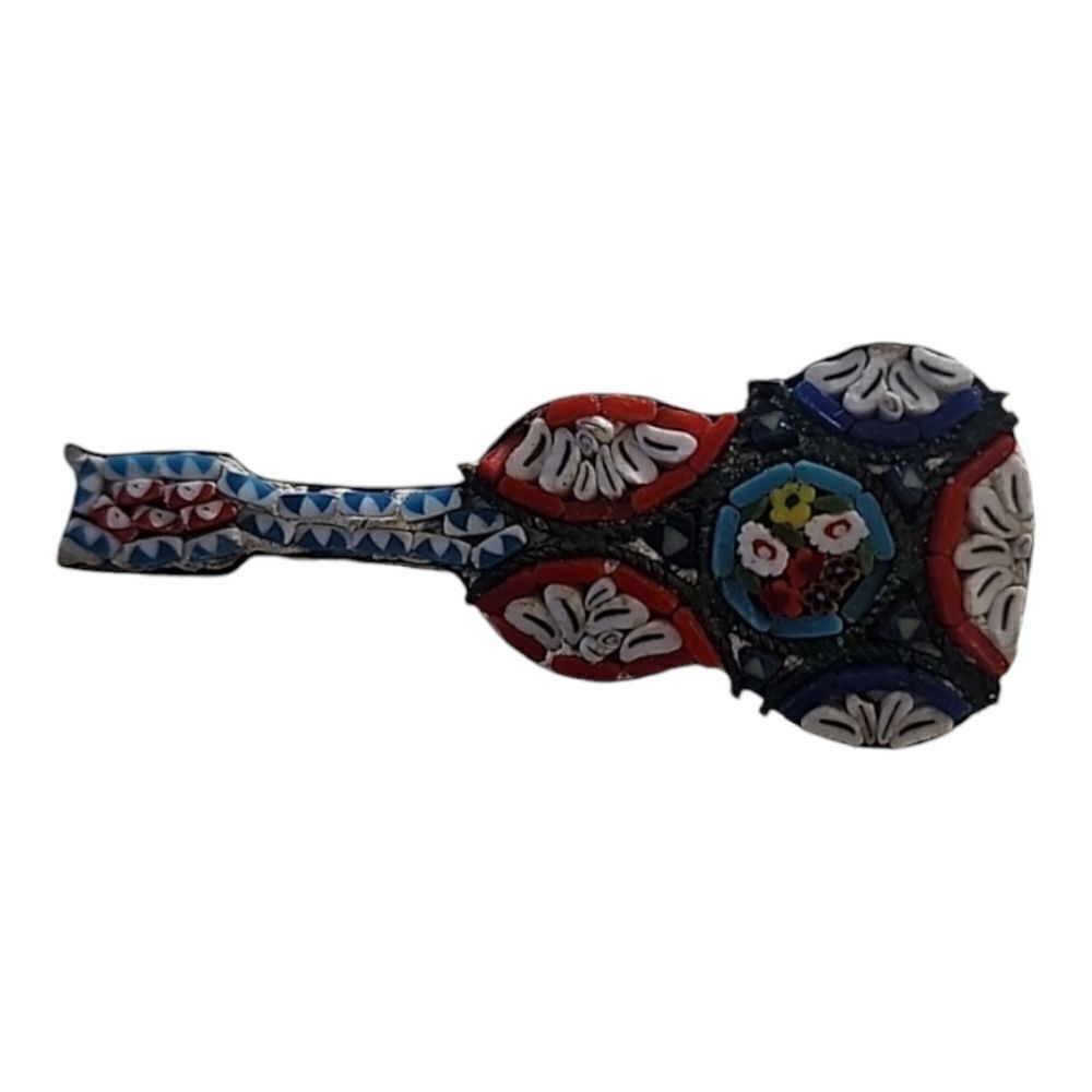 VINTAGE Micromosaic guitar brooch pin Italian Mid Century